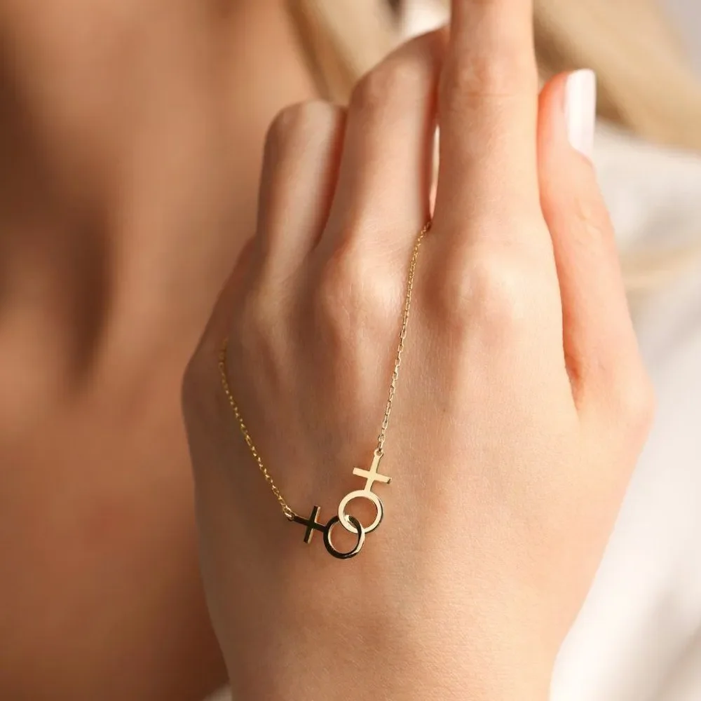 Sideways Interlocking Venus Symbol Necklace in Gold - Picture 2 of 7
